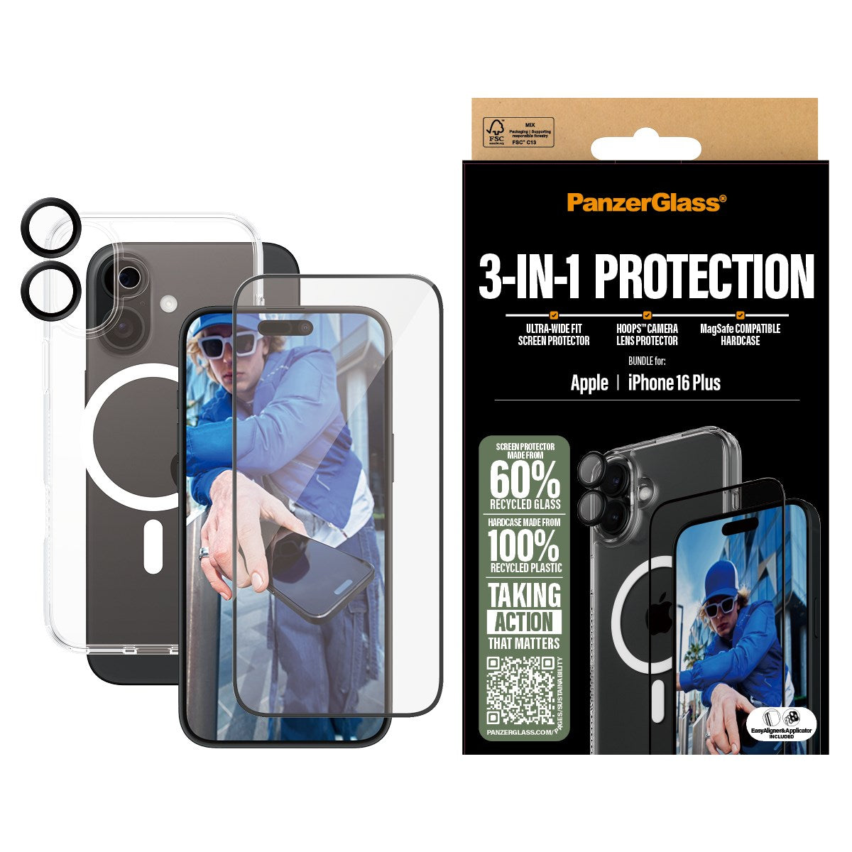 PanzerGlass® 3-i-1 Beskyttelsespakke iPhone 16 Plus
